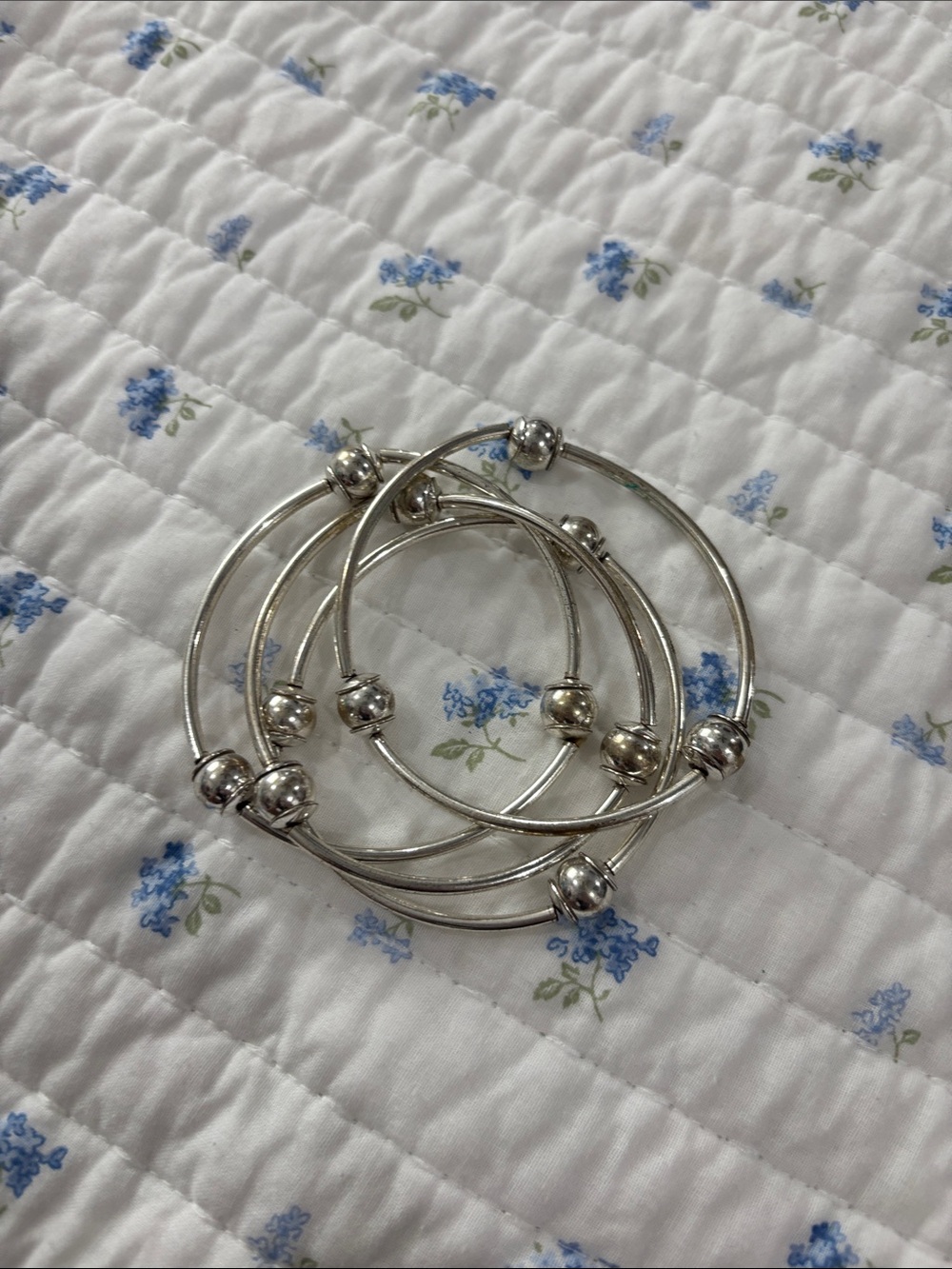 Silver Tone Beaded Bangle Bracelet Set - Women's Jewelry